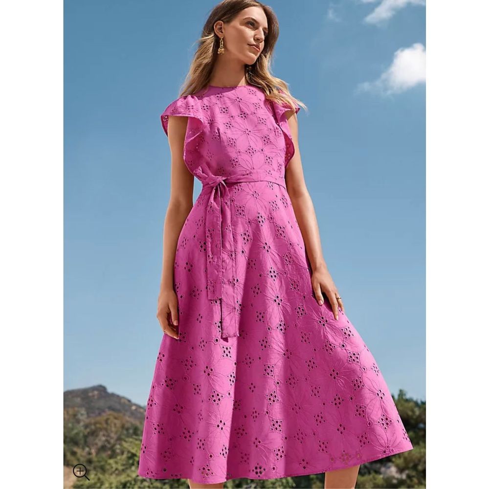 Ann Taylor Pink Eyelet Midi Dress